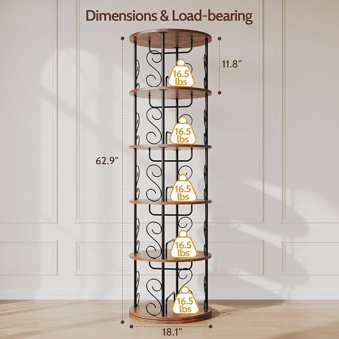 5 Tier Rotating Bookshelf, 360 ° Display Corner Book Shelf, Stackable Spinning - Image 2