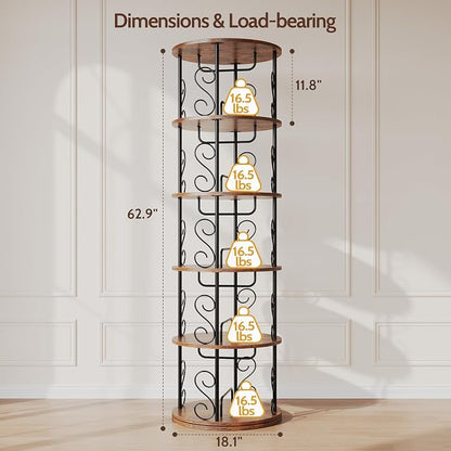 5 Tier Rotating Bookshelf, 360 ° Display Corner Book Shelf, Stackable Spinning - Image 2
