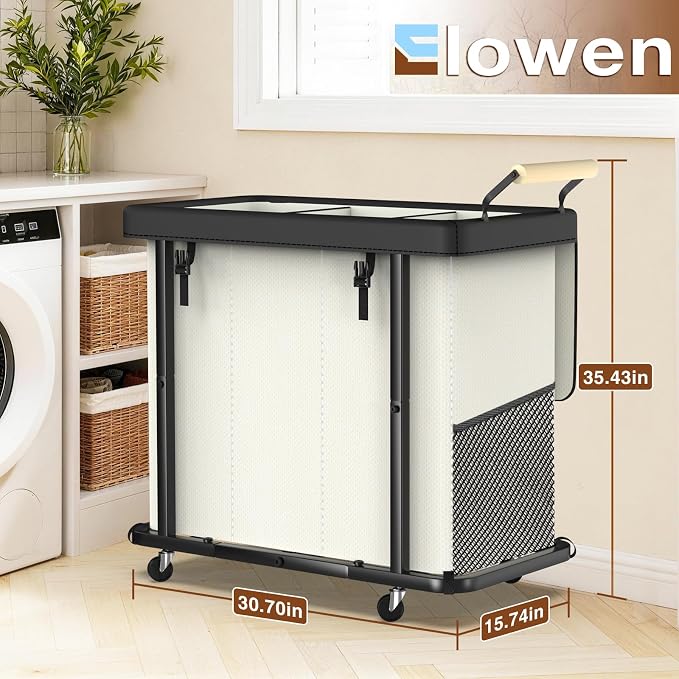 Rolling Laundry Hamper with Wheels, Laundry Hamper 3 Section with Lid, Laundry - Image 6