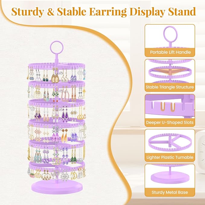 EsLuker.ly Earring Holder Organizer Rotating Stud Display Tree Rack, 6 Tier | - Image 5