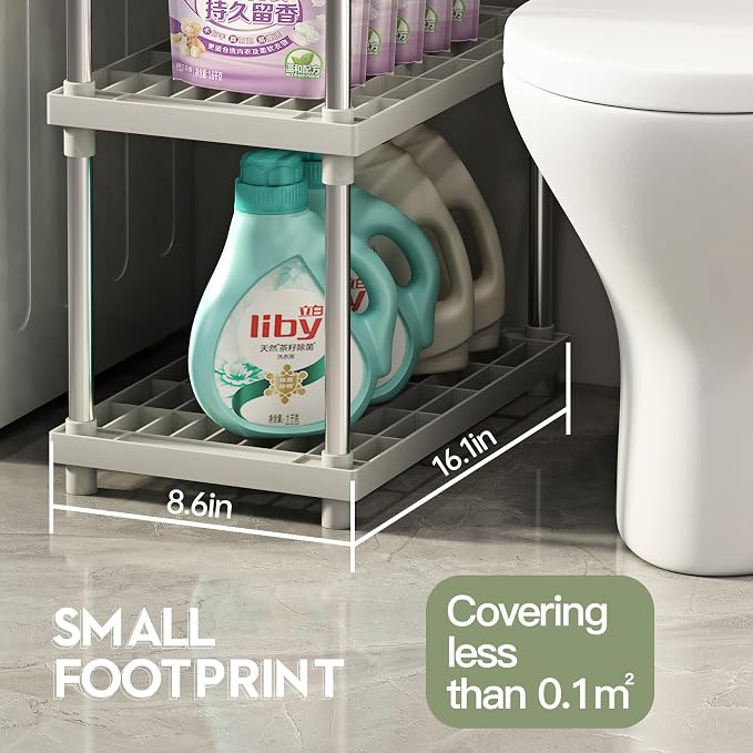 4 Tier White Plastic and Metal Freestanding Shelf Bathroom Organizer, Shelving - Image 6