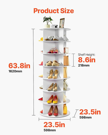 VEVOR 7 Tiers Rotating Shoe Rack Tower, 360° Spinning Shoe Rack, Revolving - Image 3