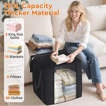120L Extra Large Clothes Storage Bags, Foldable Blanket Storage and Organization - Image 3