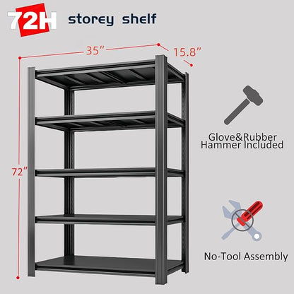 5-Tier Metal Storage Shelving Unit, 000 lbs Capacity Adjustable Garage Shelves - Image 3