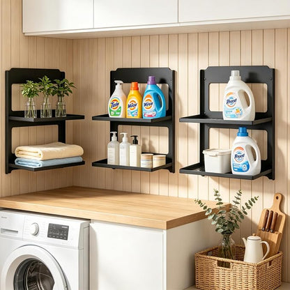 2-Tier Folding Metal Shelf Wall Mounted, Small Foldable Wall Shelf | Stackable - Image 2