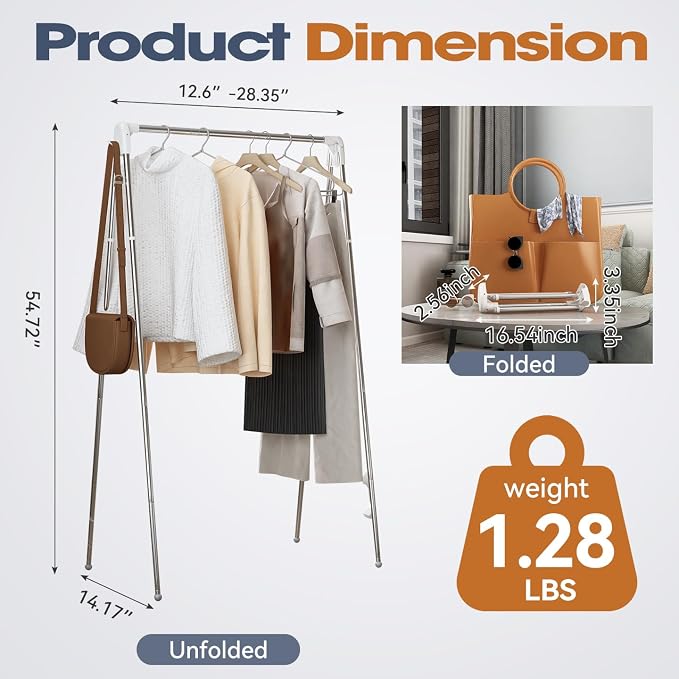 Upgraded Travel Garment Rack, Stainless Steel Portable Clothes Rack Collapsible - Image 6