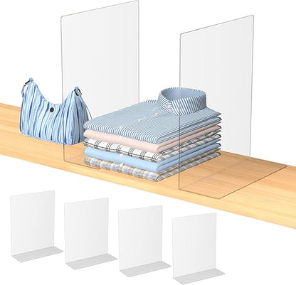 OKPOW Acrylic Shelf Dividers for Closet Organization: 4 Pack Durable Clear by OKPOW