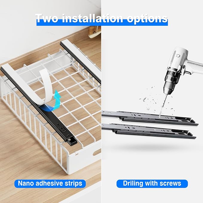 MUSTORN 2 Pack Pull Out Cabinet Organizer, Slide Out Cabinet Drawers Peel and - Image 6