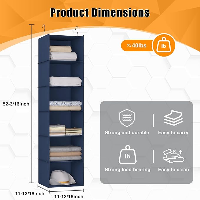 Hanging Closet Organizer and Storage 6-Shelf, Easy Mount Foldable Hanging - Image 3