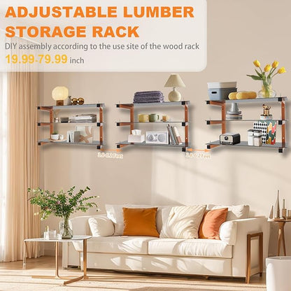 6 Pack Wall-Mounted Lumber Rack, Heavy Duty Wood Storage Racks, 9-Level System - Image 4