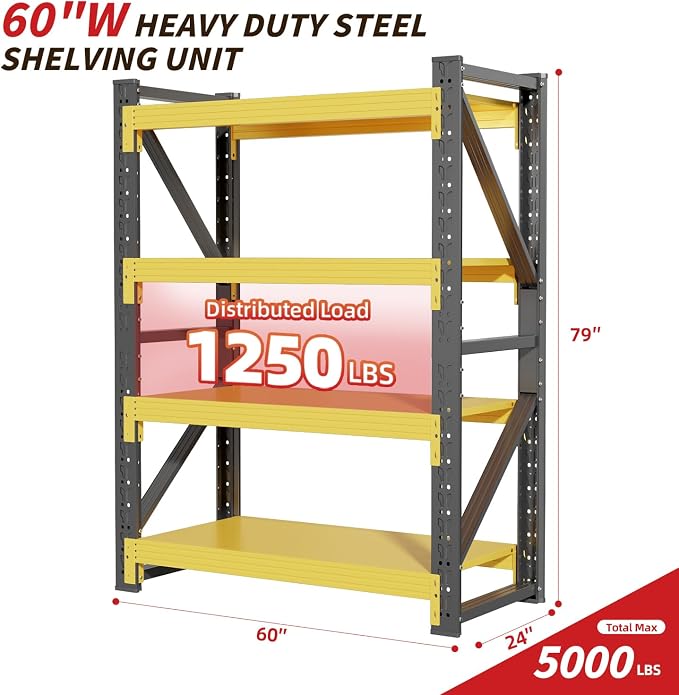 60" W Garage Shelving, 4-Tier Heavy Duty Storage Shelves Unit - Image 2
