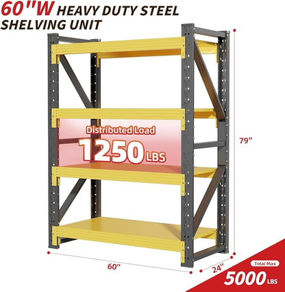 60" W Garage Shelving, 4-Tier Heavy Duty Storage Shelves Unit - Image 2