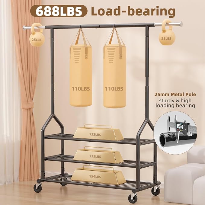 EAGMAK Heavy Duty Clothes Rack Load 556 LBS, Rolling Clothing Rack - Image 2