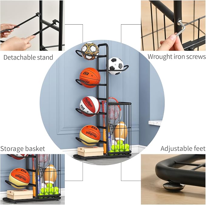 Sports Ball Storage Rack | Adjustable Vertical Stand - Image 3