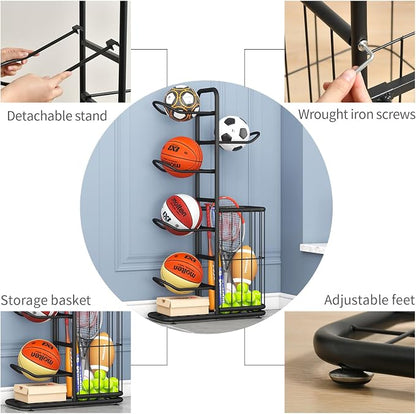Sports Ball Storage Rack | Adjustable Vertical Stand - Image 3