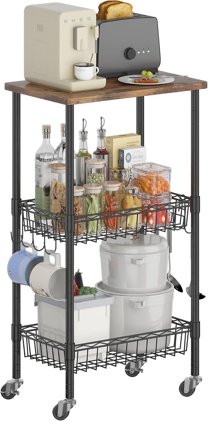 Homeiju Rolling Kitchen Storage Cart, 3-Tier Storage Rack on Caster Wheels - Image 9