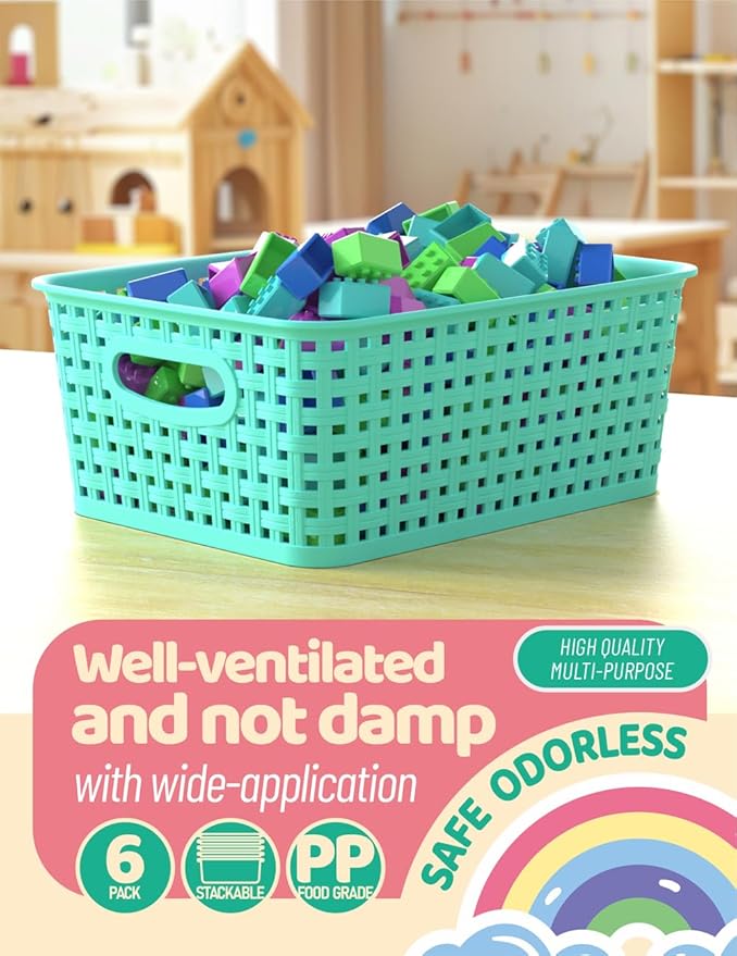WYT 6-Pack Plastic Small Shelf Storage Weave Baskets Organizing - Image 4