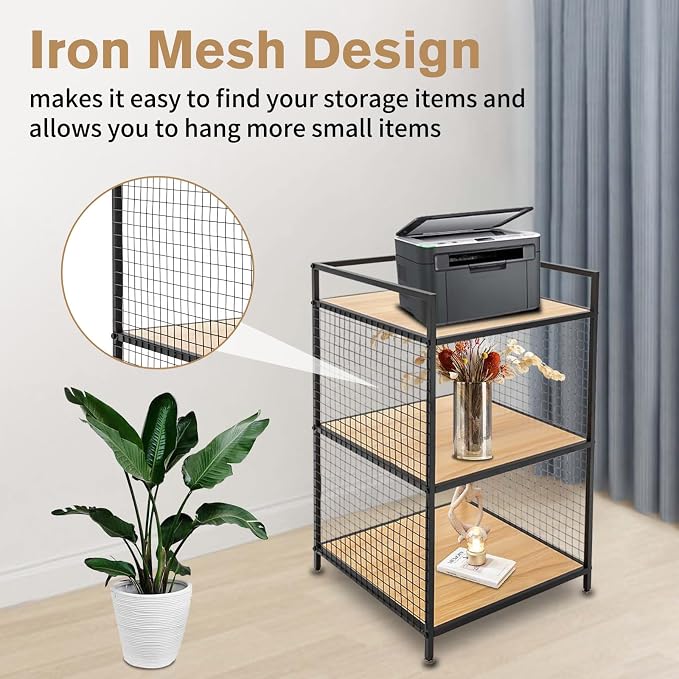 3-Tier Shelving Unit, Metal Small Bookshelf, Rustic Wood Storage Shelf - Image 5