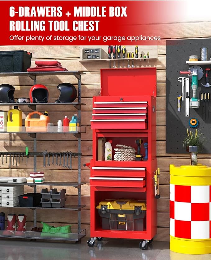 Goplus 6 Drawers Tool Chest, Rolling Metal Tool Box - Image 4