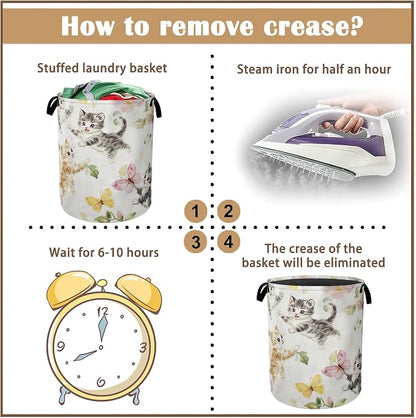 Cute Cats Laundry Hamper, Collapsible Laundry Baskets, Butterfly Floral Dirty - Image 6