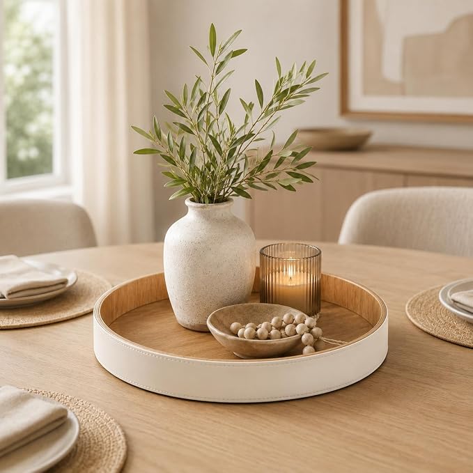 GORESE Round Coffee Table Tray, 12 in PU Leather Tray - Image 7