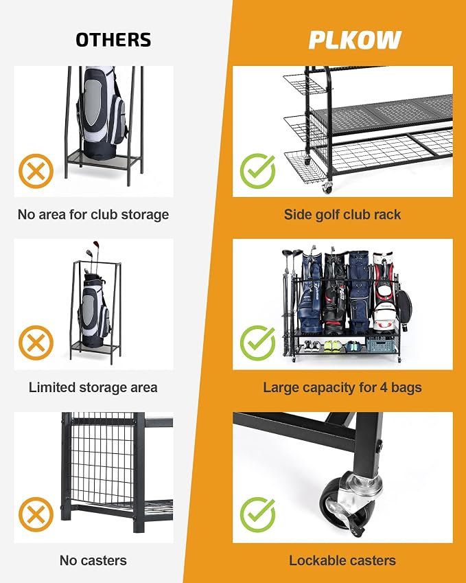 PLKOW 4 Golf Bag Organizer Garage Storage, Extra Large Golf Bag Storage Rack - Image 5