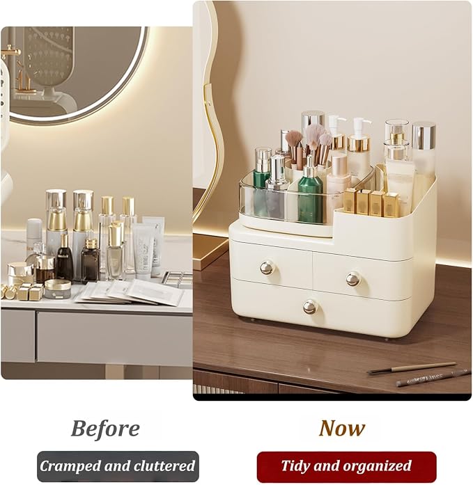 Makeup Organizer with Drawers and 360° Rotating Brush Holder, make up organizers - Image 7