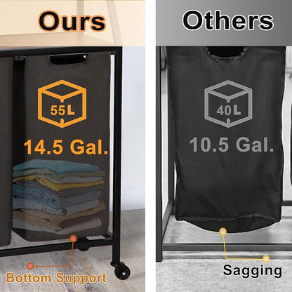 Laundry Hamper, Laundry Sorter 2 Section, Rolling Laundry Basket - Image 3