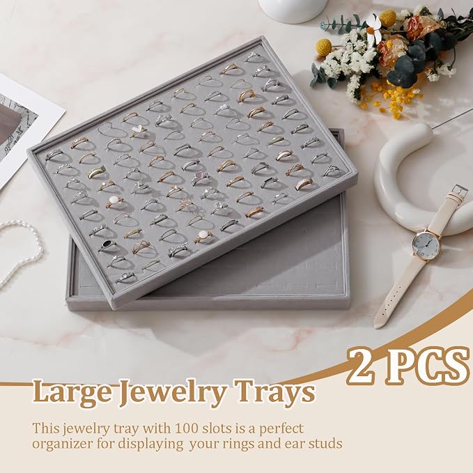 Large Velvet Jewelry Tray 2 Pack Stackable Jewelry Display Drawer Inserts Trays - Image 2