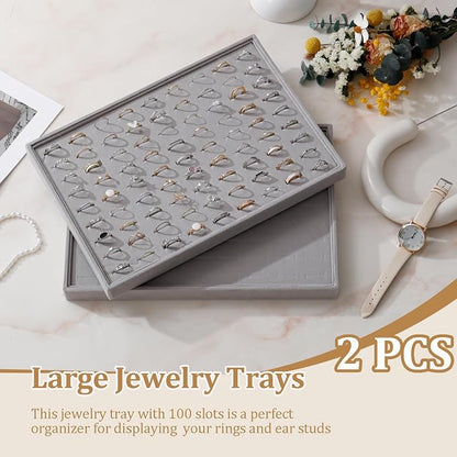 Large Velvet Jewelry Tray 2 Pack Stackable Jewelry Display Drawer Inserts Trays - Image 2