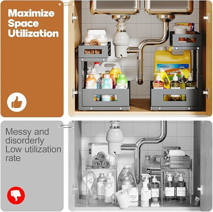 2-Pack Under Sink Organizers and Storage, 2-Tier L Shape Pull Out Cabinet - Image 7