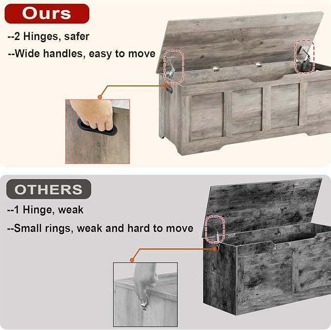 Timberer 47.2" Wooden Storage Chest, Extra Large Storage Trunk | Storage Bench - Image 5