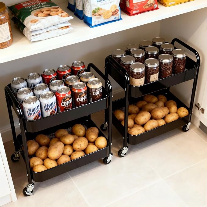 2 Pack Pantry Cart 2 Tier Small Rolling Cart by LIWNYRK