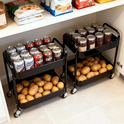 2 Pack Pantry Cart 2 Tier Small Rolling Cart by LIWNYRK