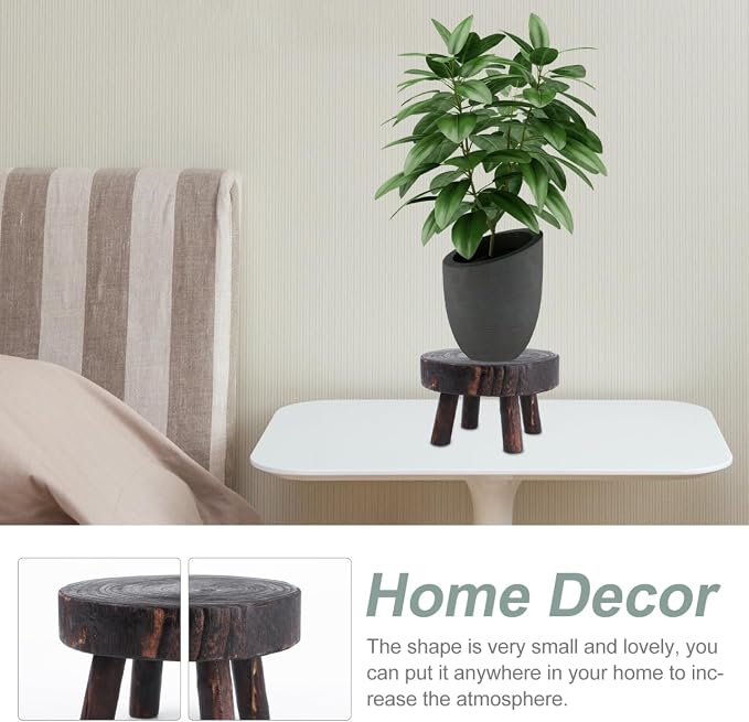 Mini Wooden Stool Display Stand, ULTECHNOVO Solid Wood Stool Plant Stand - Image 4