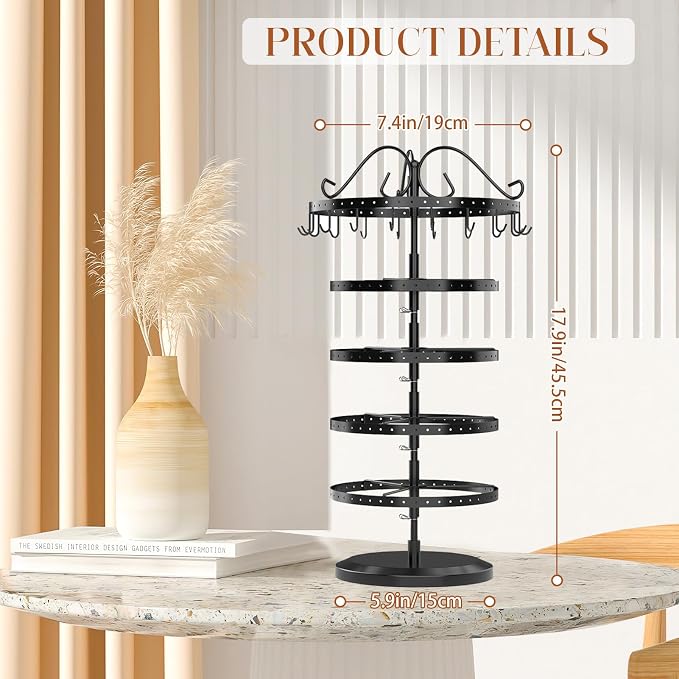 MODOWEY Rotating Jewelry Holder Organizer Stand, 5 Tier Metal Adjustable - Image 5