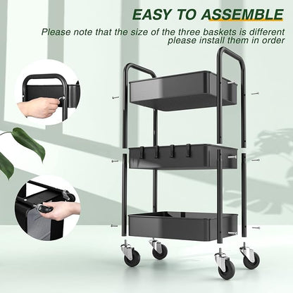 LEHOM 3 Tier Rolling Utility Cart, Metal Trolley Cart - Image 7