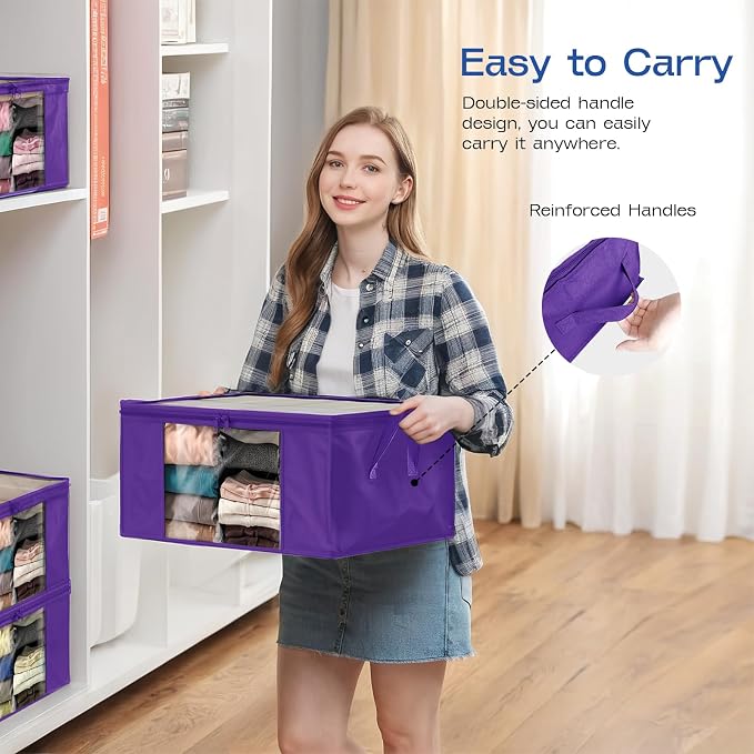 Clothes Storage Bags, Foldable Thick Fabric Blanket Storage Bags, Large Clear - Image 6