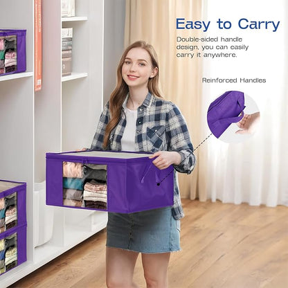 Clothes Storage Bags, Foldable Thick Fabric Blanket Storage Bags, Large Clear - Image 6