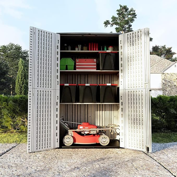 KINYING Outdoor Storage Shed Waterproof, Resin Vertical Storage Cabinet - Image 7