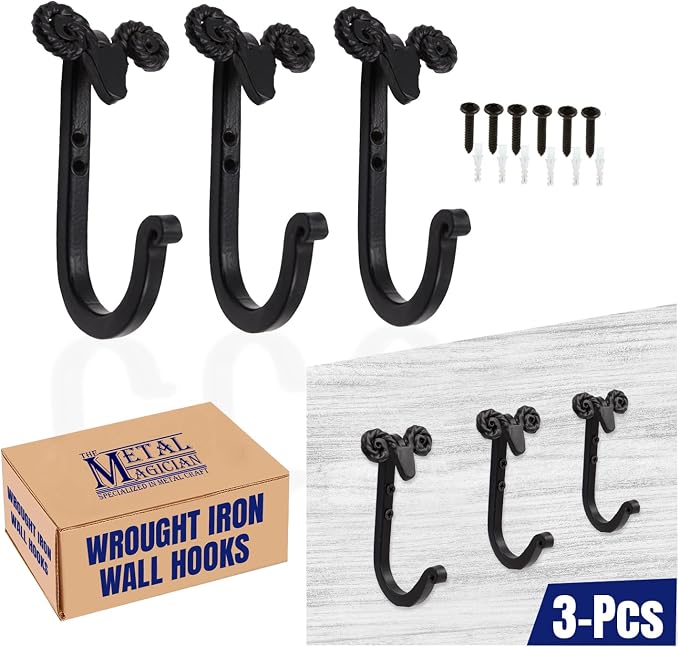 The Metal Magician Sheep Headed Iron Hooks Wall Mount Black Hanger Set of 3 - Image 3