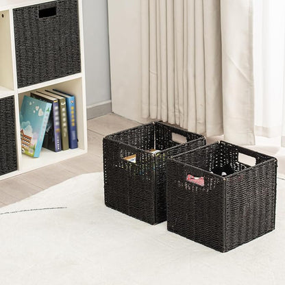 Handwoven Paper Woven Cube Basket Organizer - Image 6
