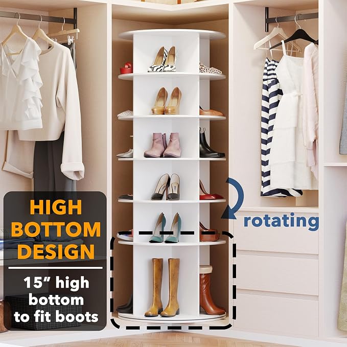 SpaceAid Rotating Shoe Rack 6 Tier Organizer, High Bottom Design Shoe Tower - Image 4