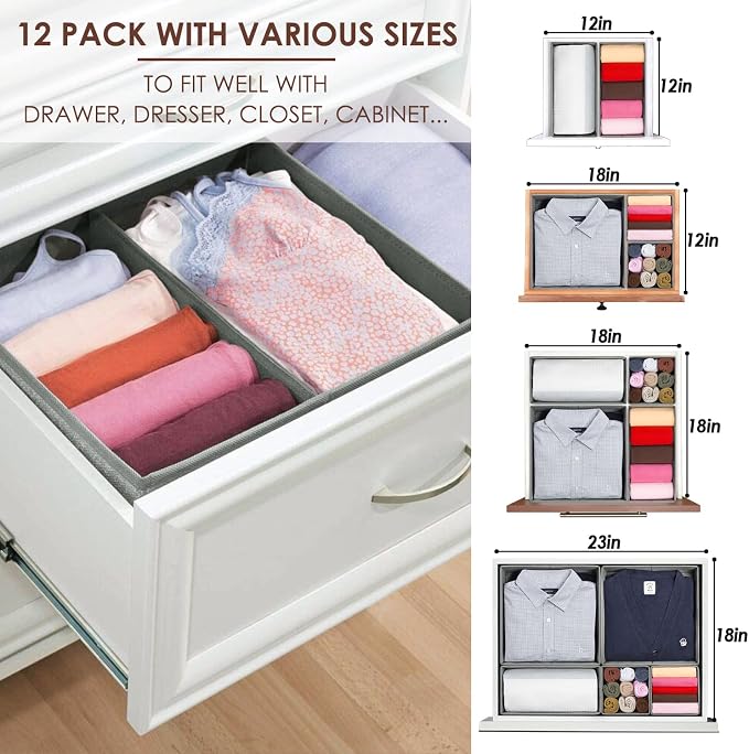 12 Pack Drawer Organizers for Clothing, Foldable Clothes Storage Box Closet - Image 3