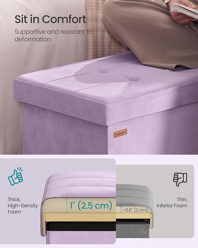 SONGMICS Velvet Storage Ottoman, Folding Storage Bench - Image 4