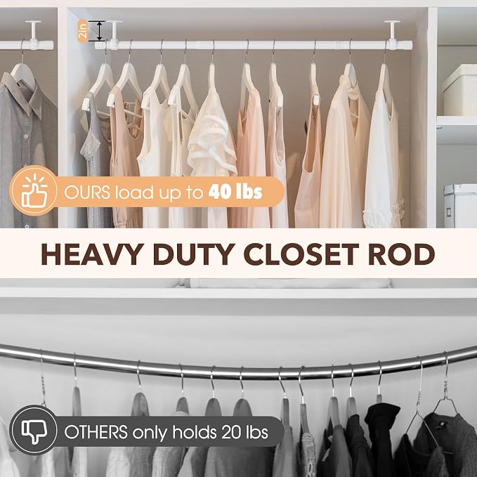 SUTINE Closet Rod, Closet Rods for Hanging Clothes, 17 to 67 inch Adjustable - Image 3