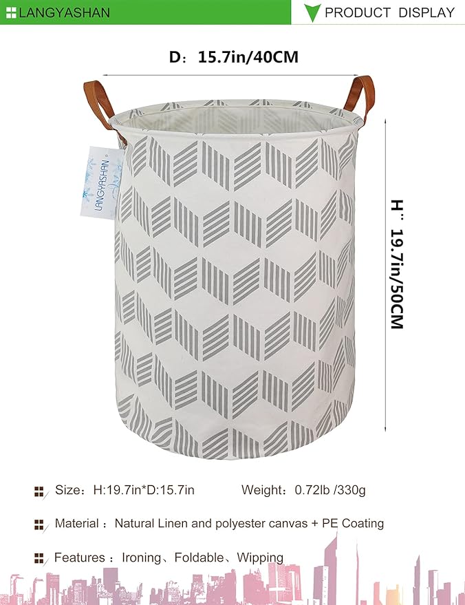 LANGYASHAN Laundry Basket Canvas Fabric Collapsible Organizer Basket - Image 2