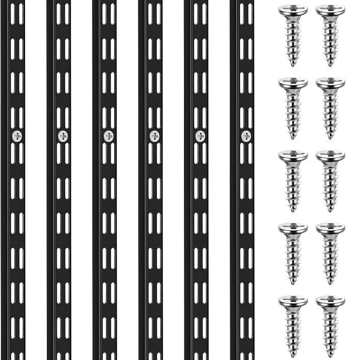 6 Pcs Dual Track Upright Wall Shelving System Heavy Duty Support System Twin by Unknown