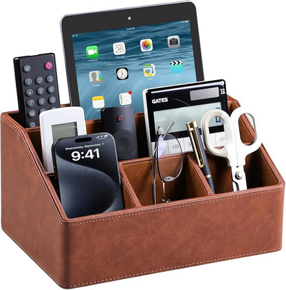 PU Leather Desk Organizer, Luxury Remote Control Holder by MEIBOOCH
