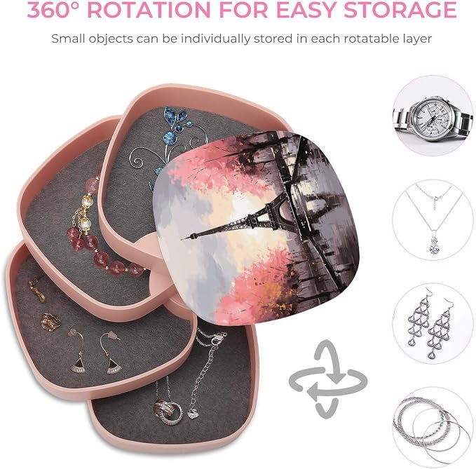 Oil Painting Paris Eiffel Tower Jewelry Box 360°Rotating Storage Boxes Small - Image 4